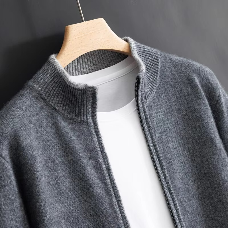 Mens Zip Cardigan Sweater with Relaxed Fit and Natural Fiber Knit Autumn Winter Wear