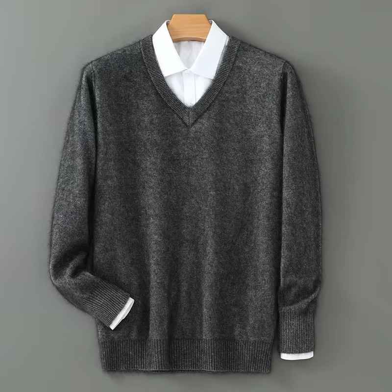 Mens V Neck Pullover Sweater with Relaxed Fit, Knit Blend, S to 3XL