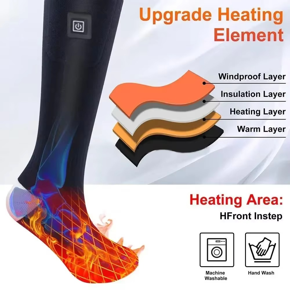 Heated Socks with Rechargeable Battery and Thermal Insulation, Cushioned Sole