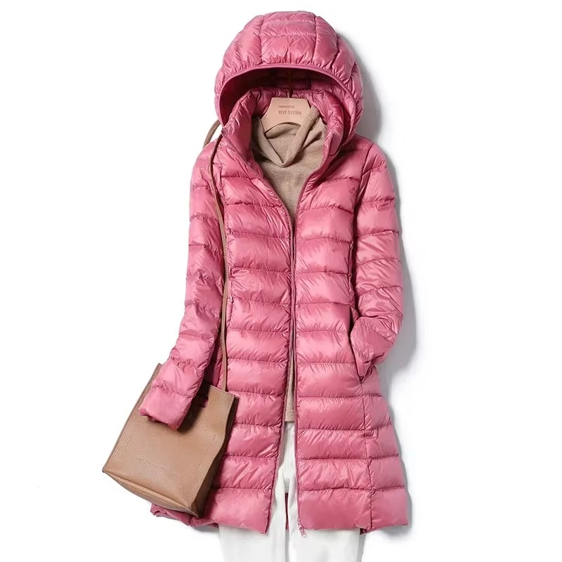 Womens Long Down Parka with Detachable Hood and Slim Fit