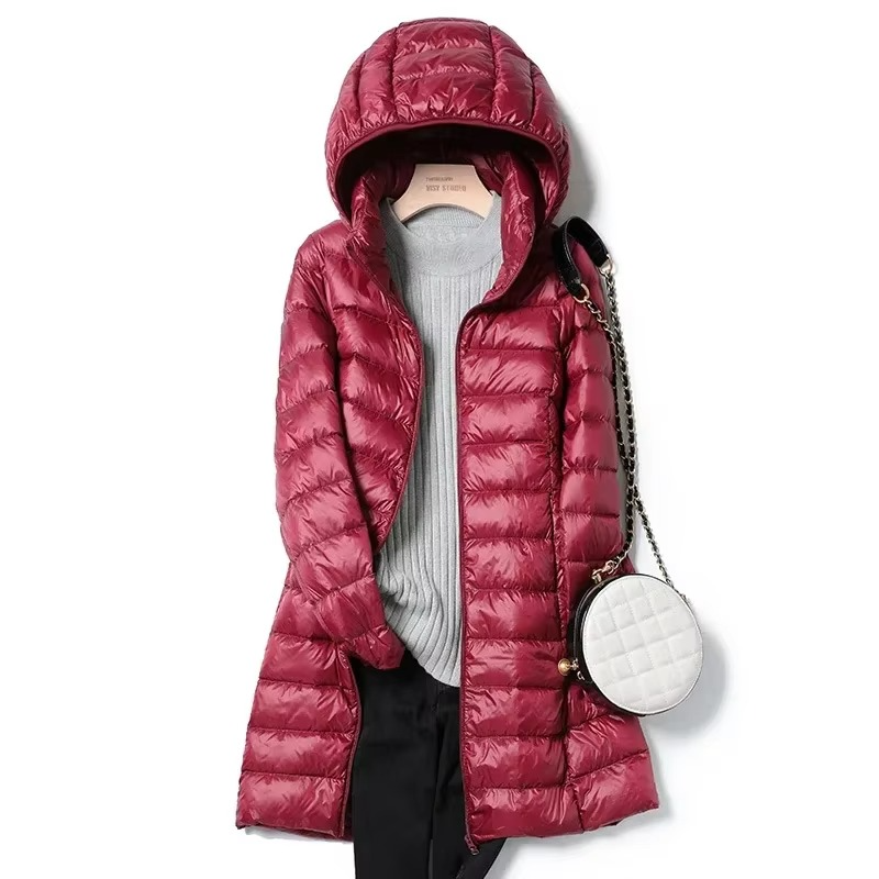 Womens Long Down Parka with Detachable Hood and Slim Fit