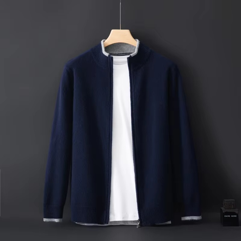 Mens Zip Cardigan Sweater with Relaxed Fit and Natural Fiber Knit Autumn Winter Wear