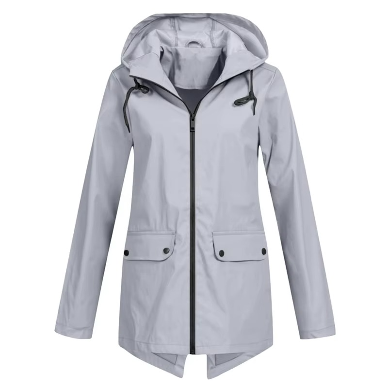 Womens Hooded Rain Jacket with Drawstring Hood and Optional Sherpa Lining
