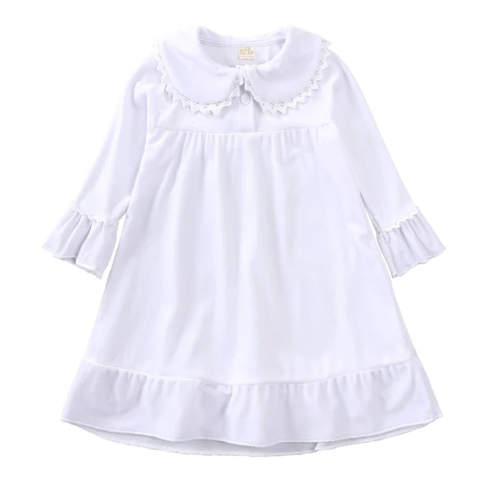 Children Holiday Pajama Set with Plaid Pants and Lace Collar