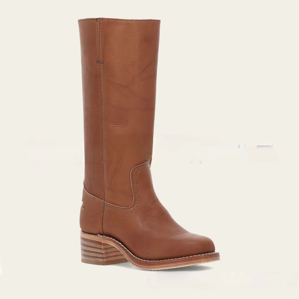 Womens Wide Calf Knee High Boots with Round Toe and Square Heel, Pull On Closure