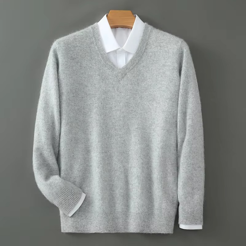 Mens V Neck Pullover Sweater with Relaxed Fit, Knit Blend, S to 3XL