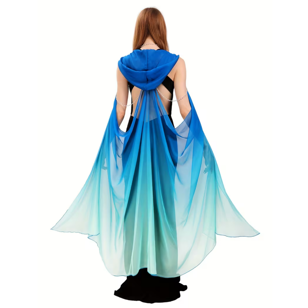 Full Length Tulle Cloak with Adjustable Hood and Off Shoulder Capelet for Women
