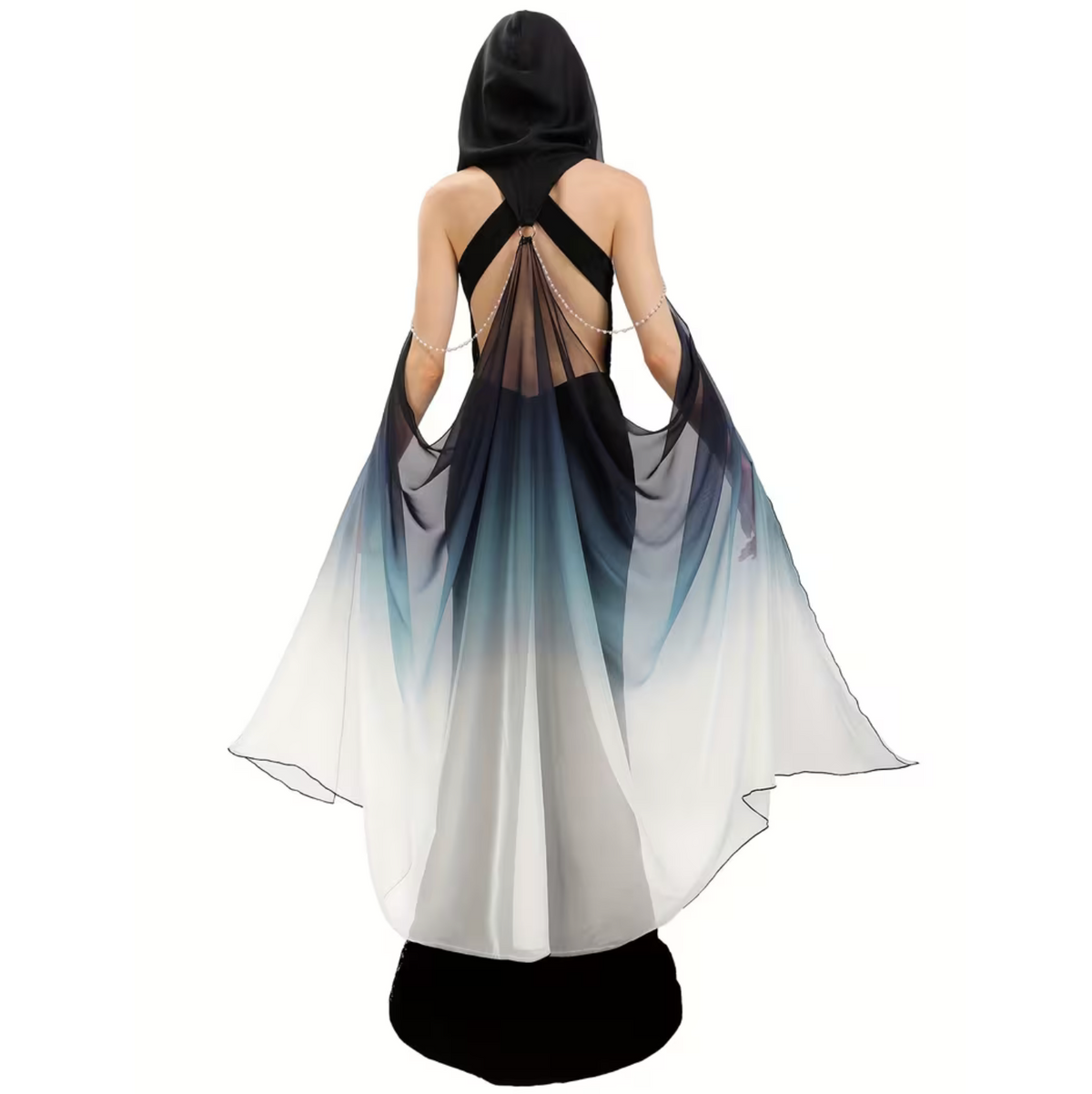 Full Length Tulle Cloak with Adjustable Hood and Off Shoulder Capelet for Women