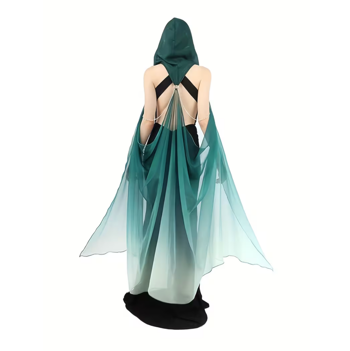 Full Length Tulle Cloak with Adjustable Hood and Off Shoulder Capelet for Women