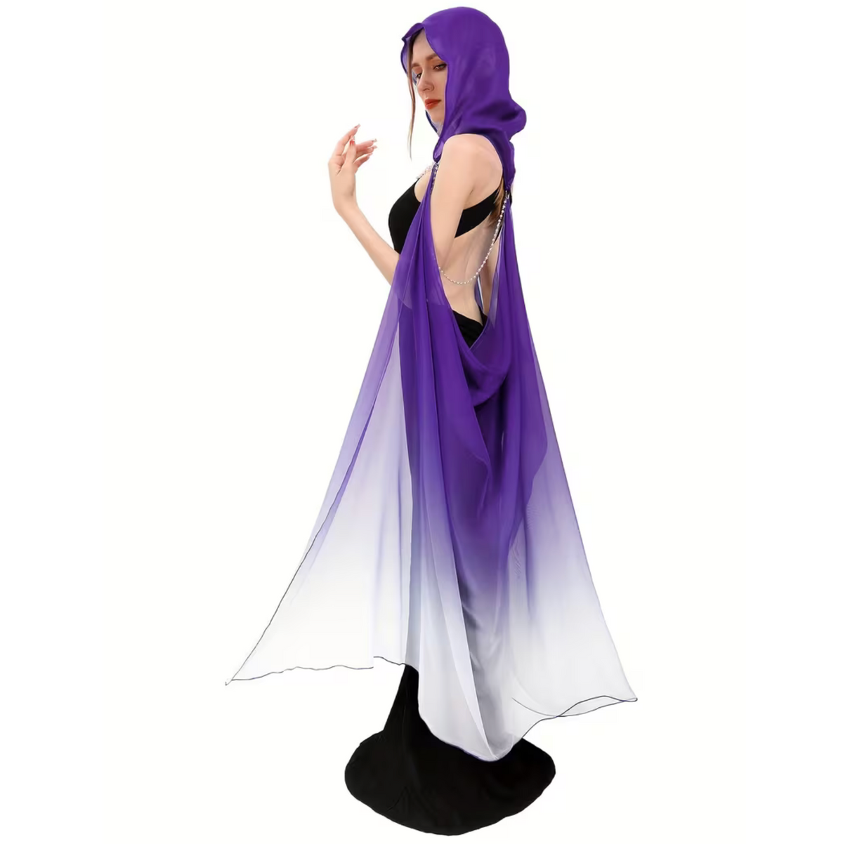 Full Length Tulle Cloak with Adjustable Hood and Off Shoulder Capelet for Women