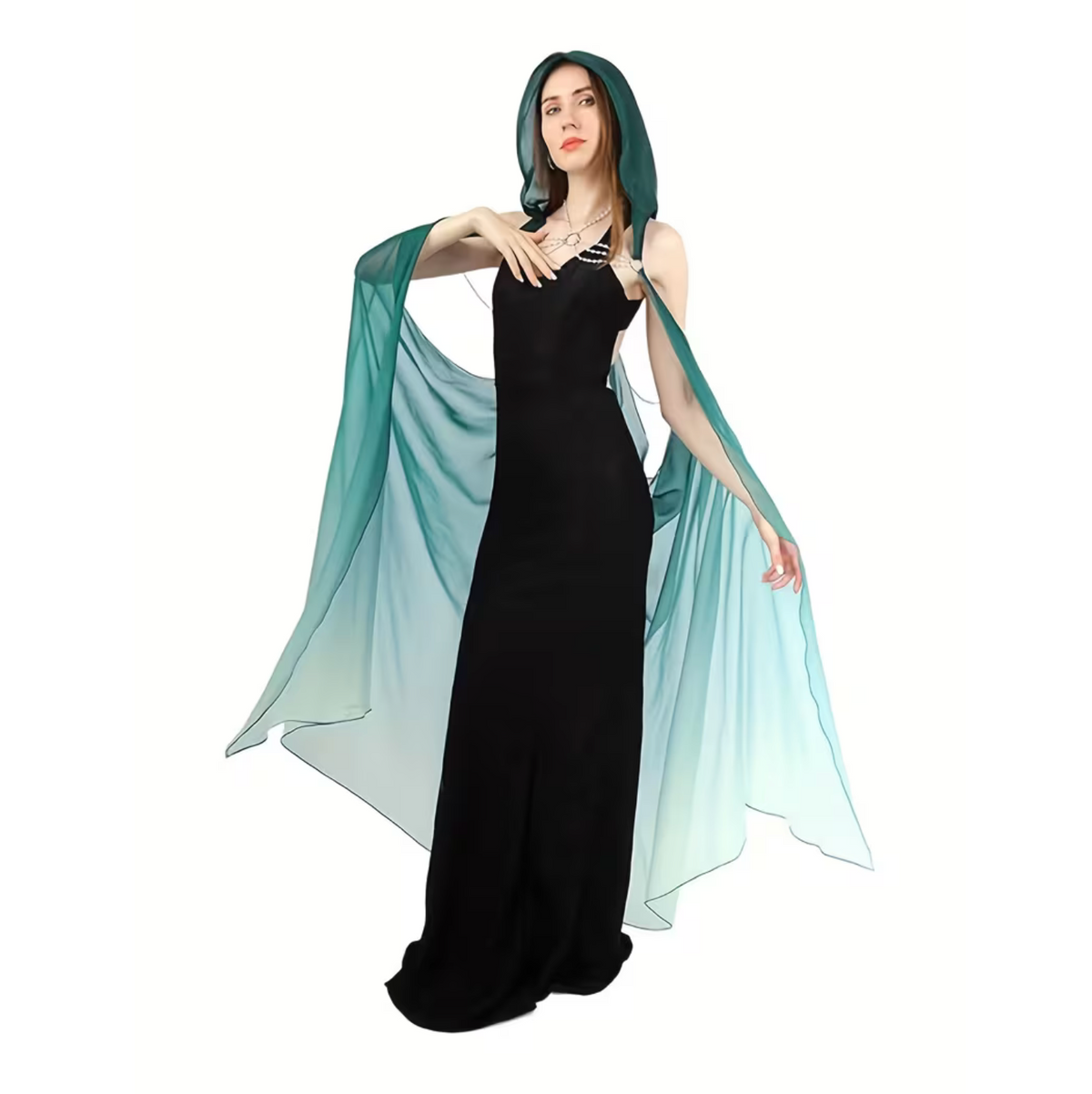 Full Length Tulle Cloak with Adjustable Hood and Off Shoulder Capelet for Women