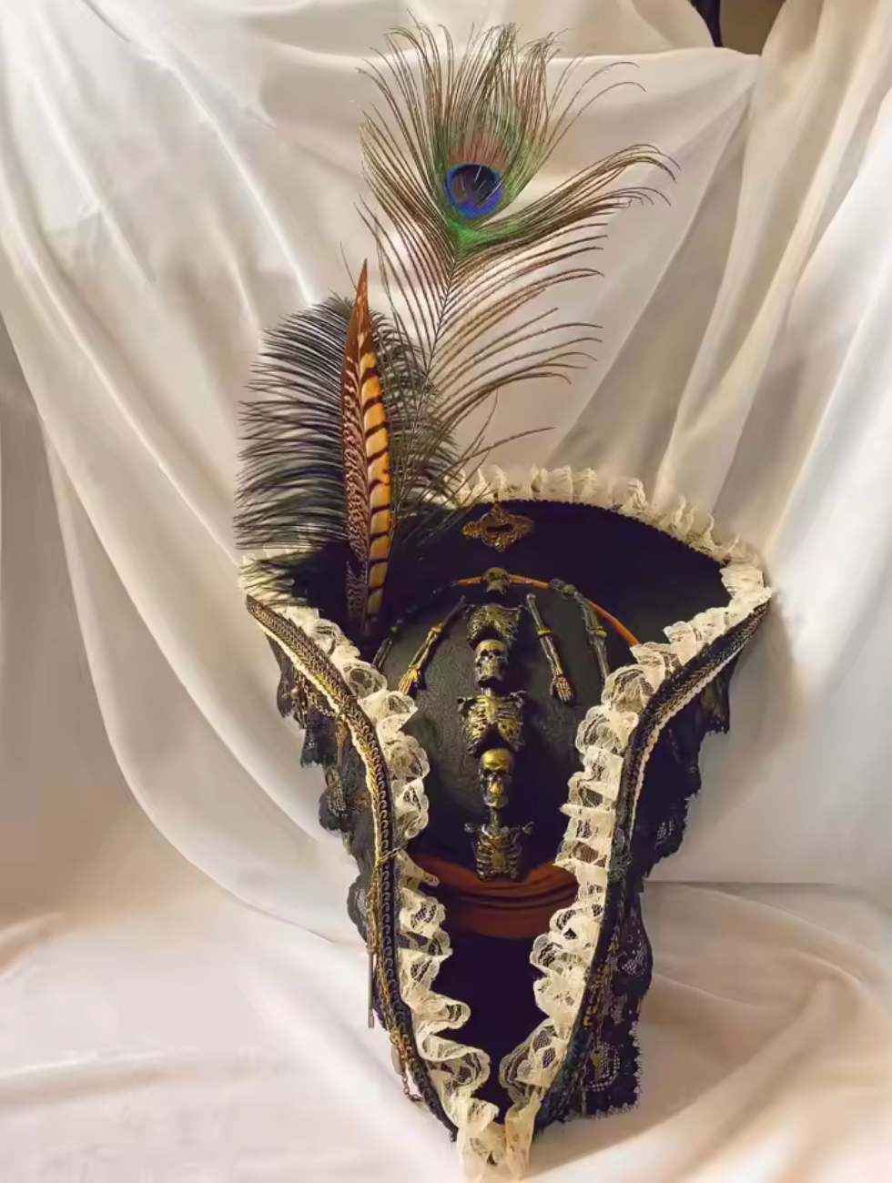 Pirate Skull Triangle Hat with Knit Fabric for Costume Events