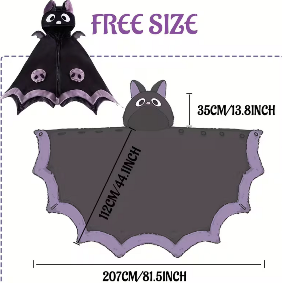 Wearable Bat Wing Hoodie with Plush Fur and Extended Sleeves