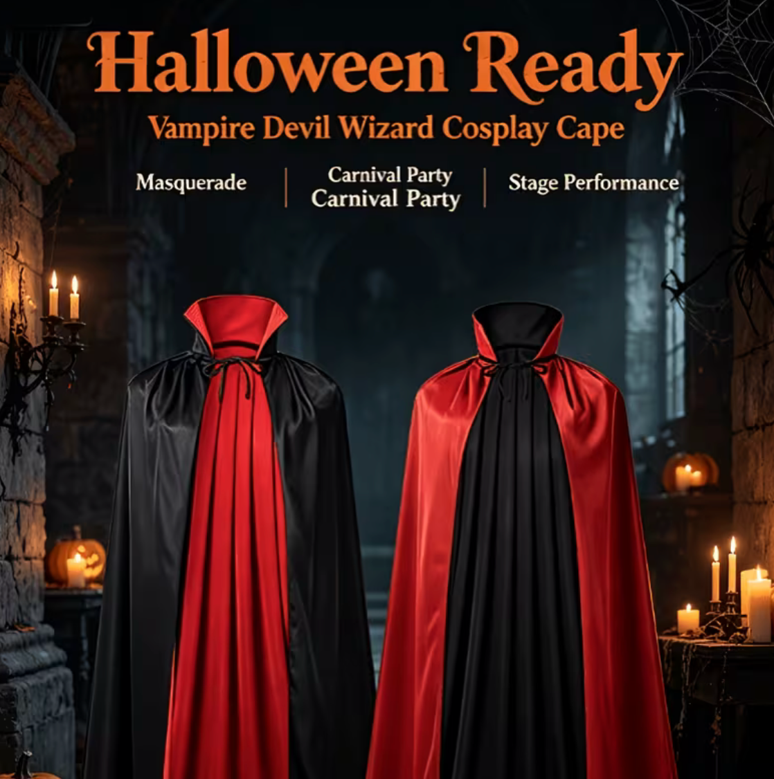 Double Sided Gothic Cape with Stand Collar and Front Lacing