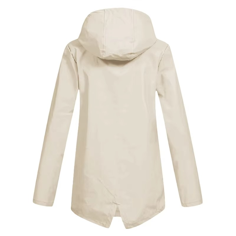 Womens Hooded Rain Jacket with Drawstring Hood and Optional Sherpa Lining