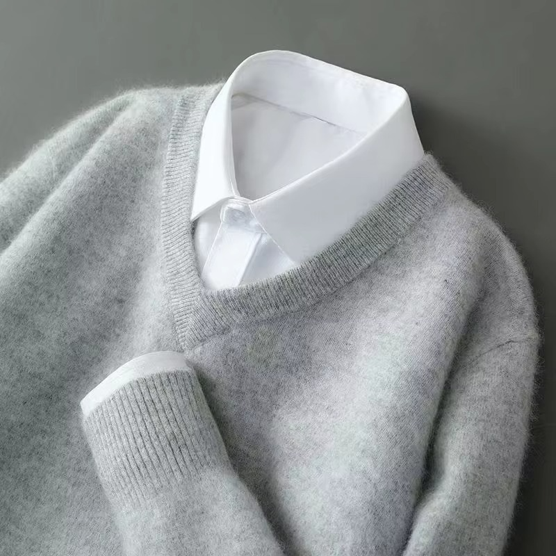 Mens V Neck Pullover Sweater with Relaxed Fit, Knit Blend, S to 3XL