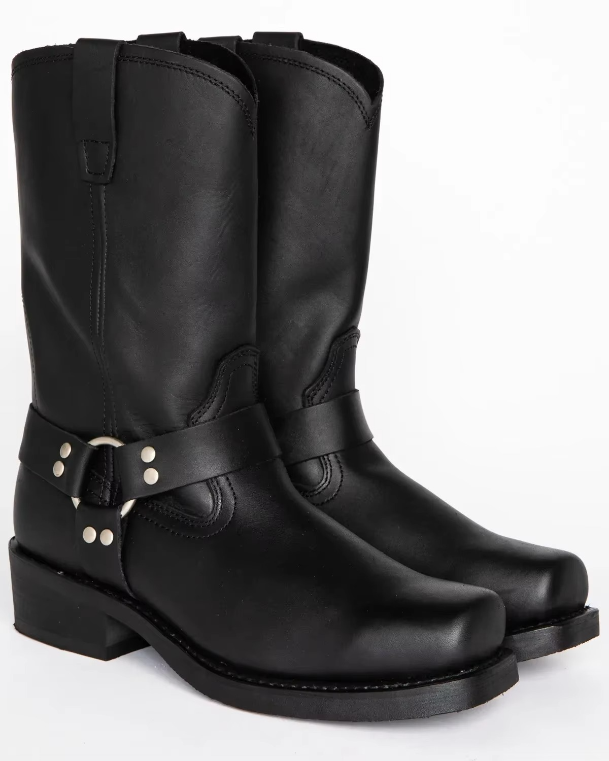 Mid Calf Western Boots with Slip-On Design and Retro Stitching for Men, Sizes 6-12