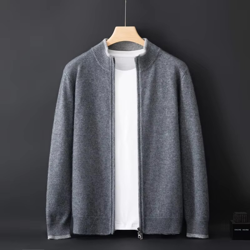 Mens Zip Cardigan Sweater with Relaxed Fit and Natural Fiber Knit Autumn Winter Wear
