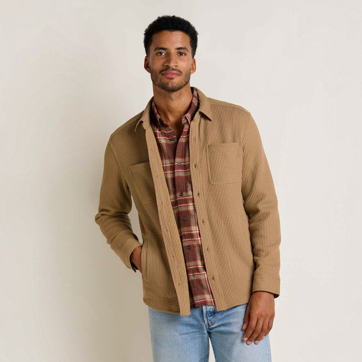 Mens Shirt Jacket, Long Sleeve Waffle Knit