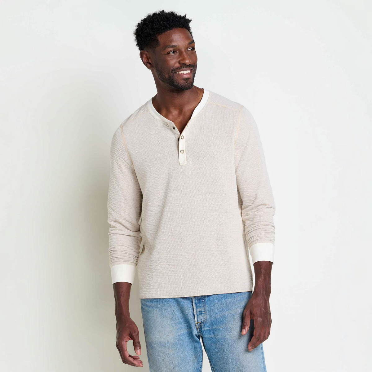 Mens Lightweight Henley Shirt Knit Texture, Casual