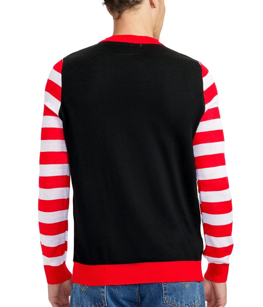 Light Up Christmas Sweater for Men with Battery Powered Tree and Candy Cane Stripes