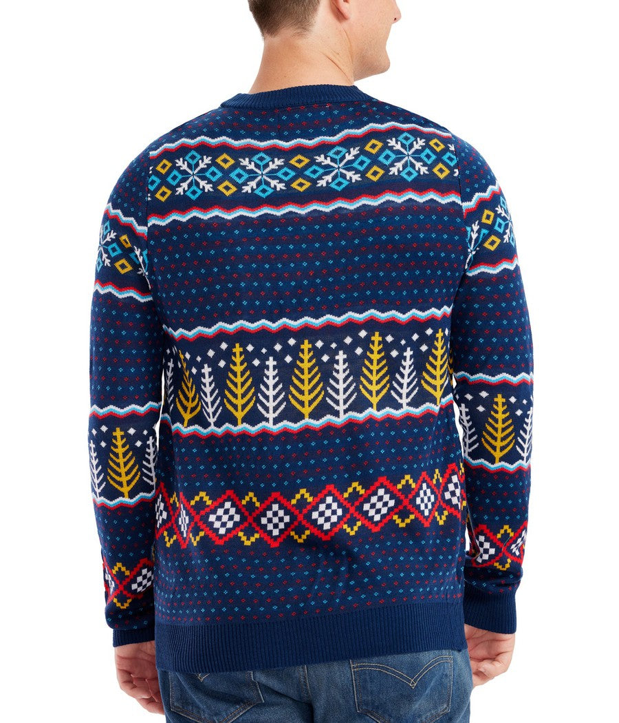 Men's Pullover Sweater with Polar Bear Party Scene and Fair Isle Knit Pattern