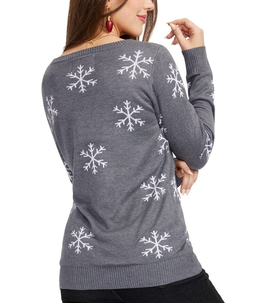 Womens Pullover Sweater with Sequined Snowman and Snowflake Sleeve Details