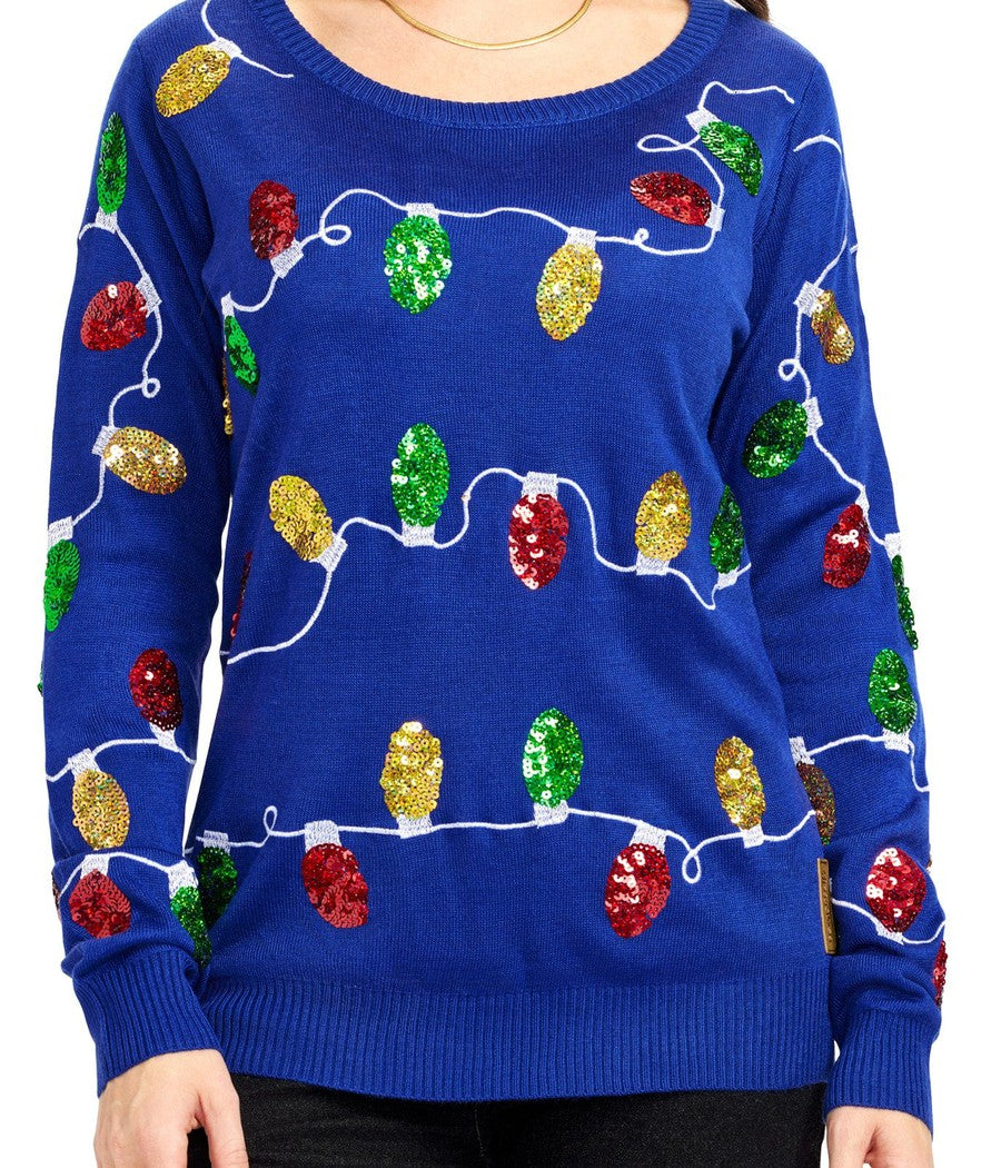 Pullover Sweater with Dual Holiday Symbols and Crew Neckline, Ribbed Cuffs