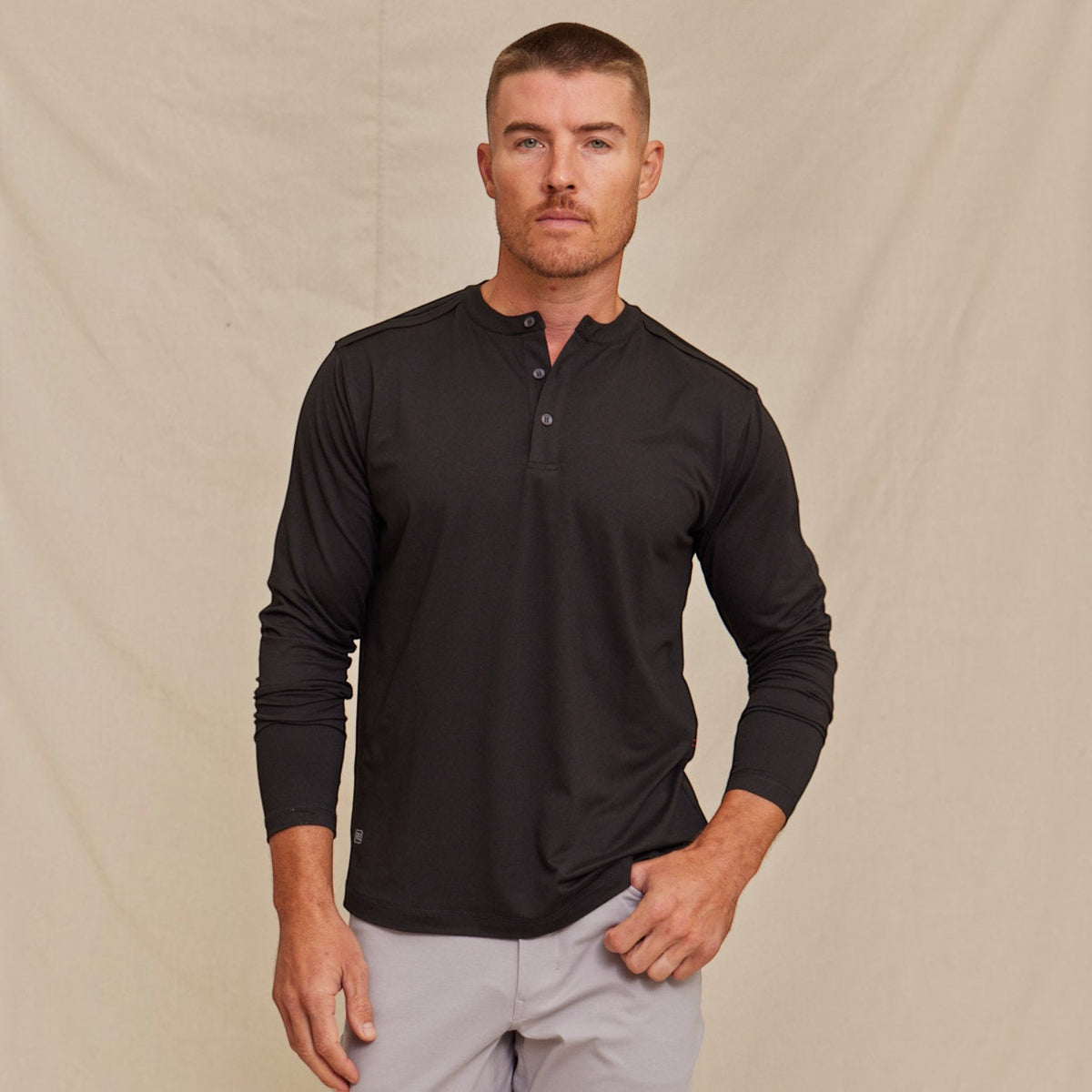 Mens Performance Long Sleeve Henley Shirt, Breathable
