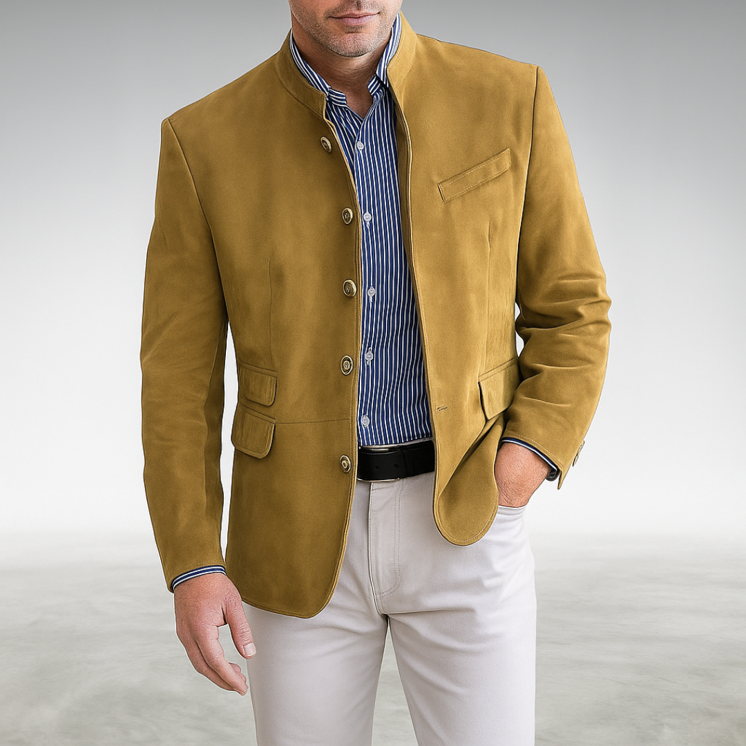 Mens Button Coat with Textured Fabric and Tailored Fit, Deep Front Pockets