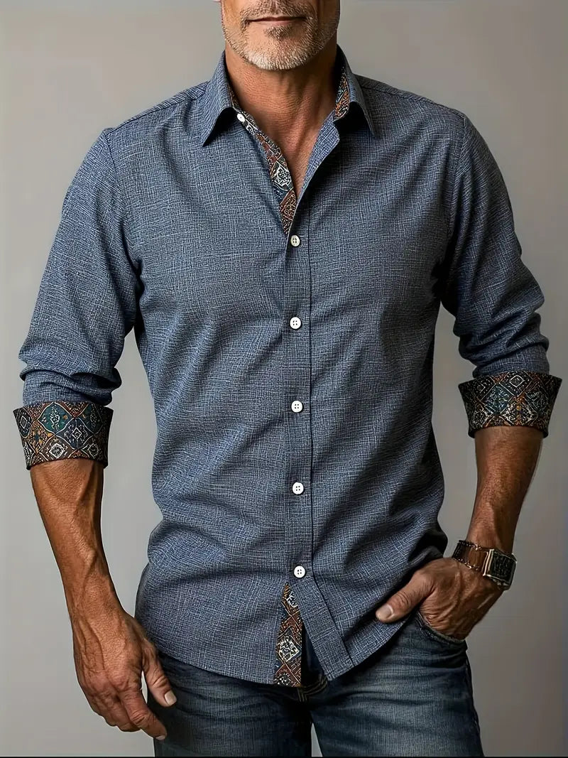 Button Up Dress Shirt with Contrast Collar and Cuffs Modern Tailored Fit