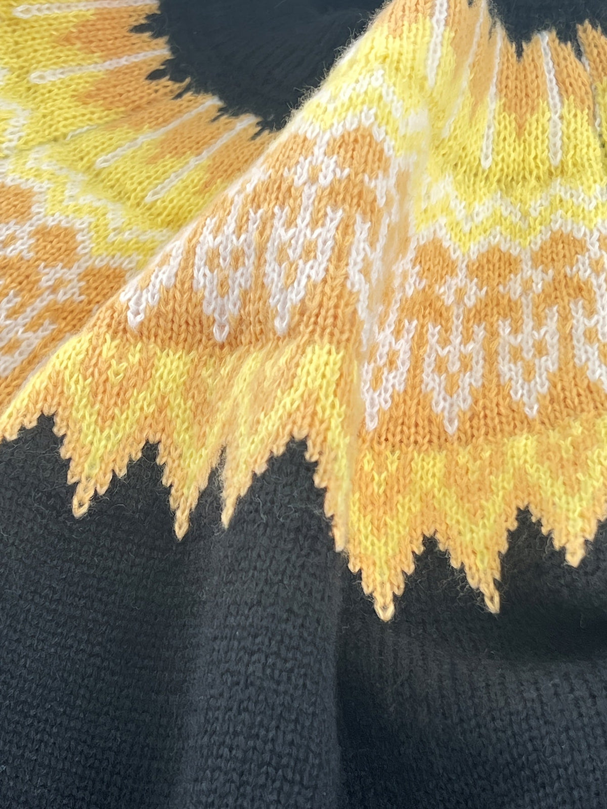 Chunky Jacquard Knit Sweater with Round Neck and Ribbed Cuffs, Hip Length