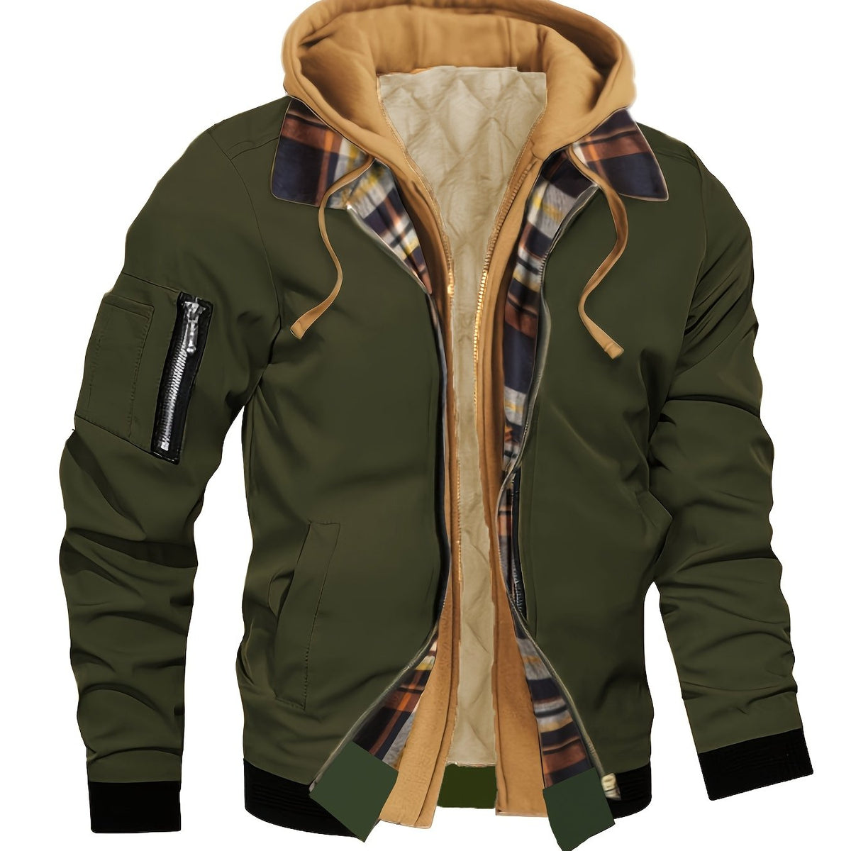 Insulated Hooded Winter Jacket with Adjustable Hood and Full Zipper Ribbed Cuffs