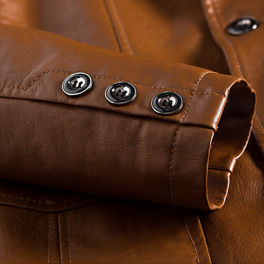 Faux Leather Blazer with Notch Lapels and Two Button Closure
