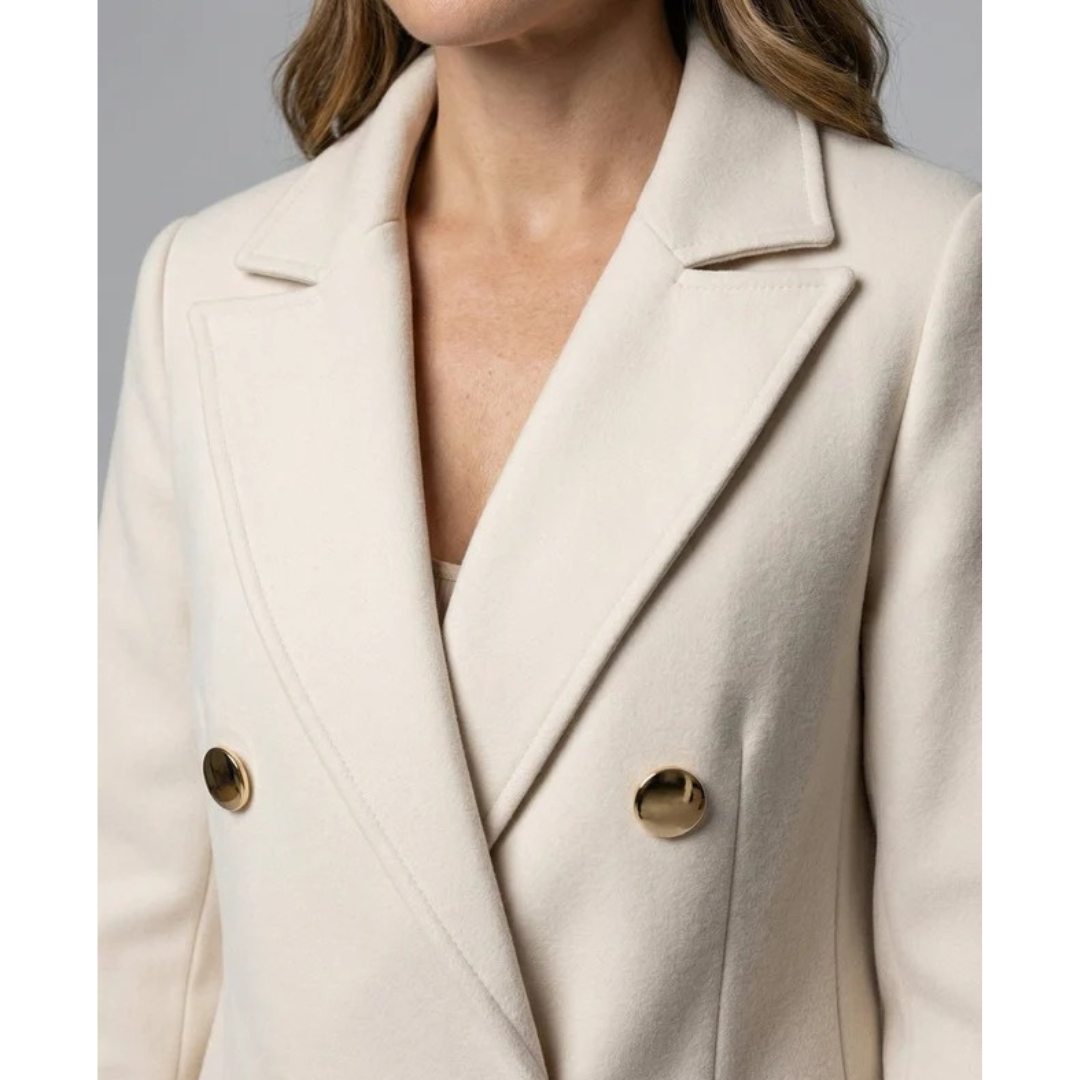 Womens Long Trench Coat with Double Breasted Closure and Extended Length Cut