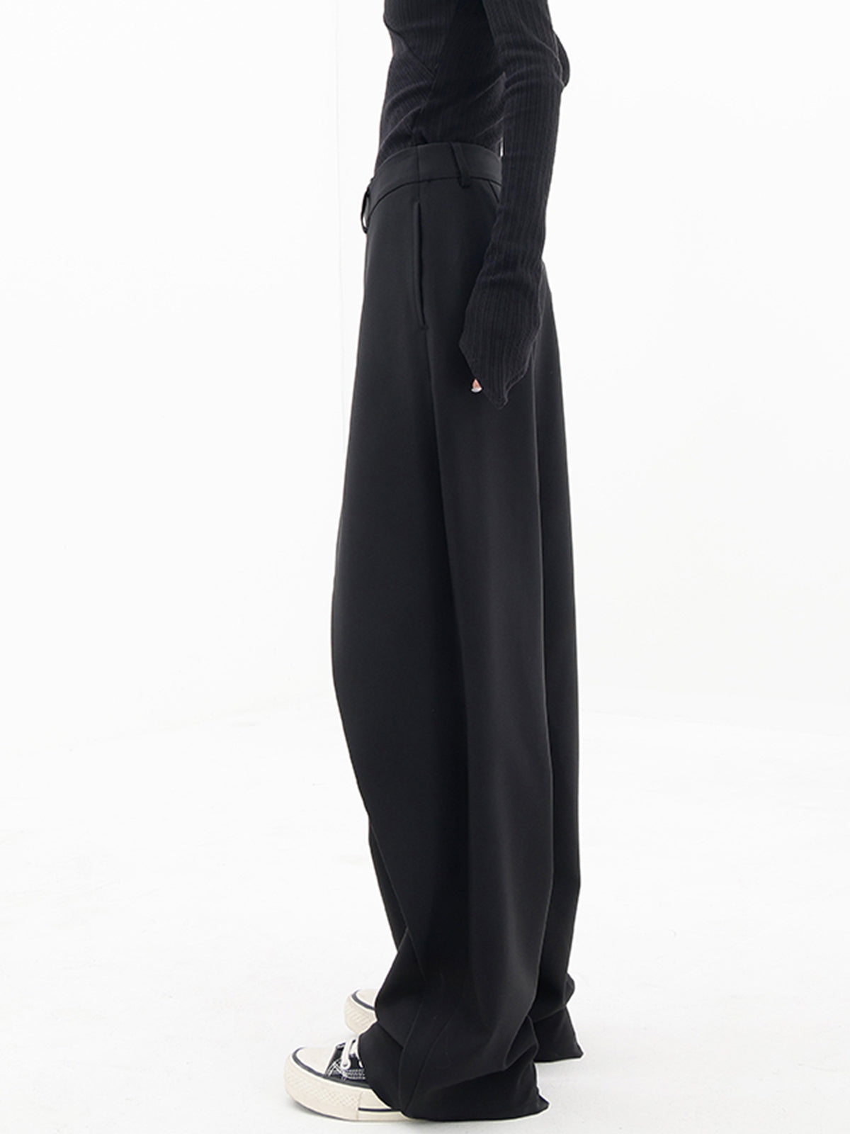 Wide Leg Pants with Asymmetrical Hemline and Shift Fit Design