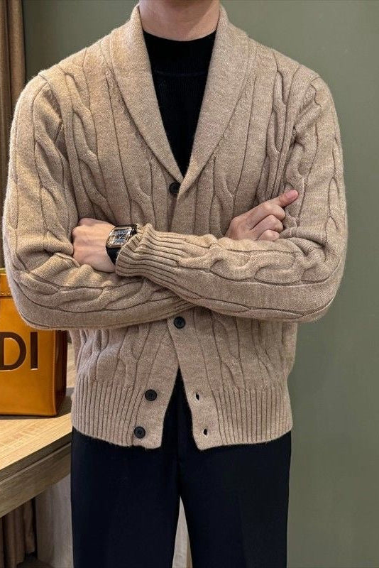 Cable Knit Cardigan with Button Front and Ribbed Cuffs, Pill Resistant