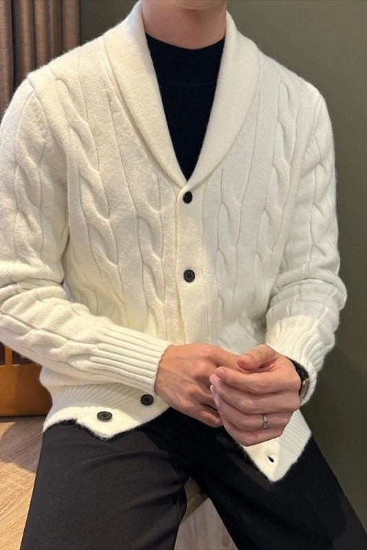 Cable Knit Cardigan with Button Front and Ribbed Cuffs, Pill Resistant