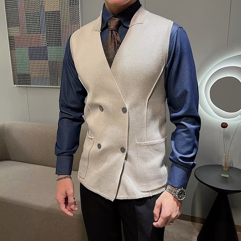 Knitted Vest with Double Breasted Buttons and Front Pockets