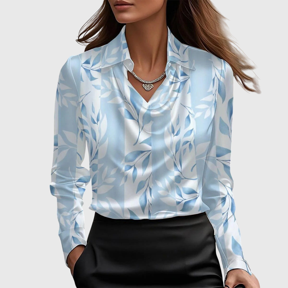Draped Neckline Blouse with Soft Fabric and Flattering Silhouette