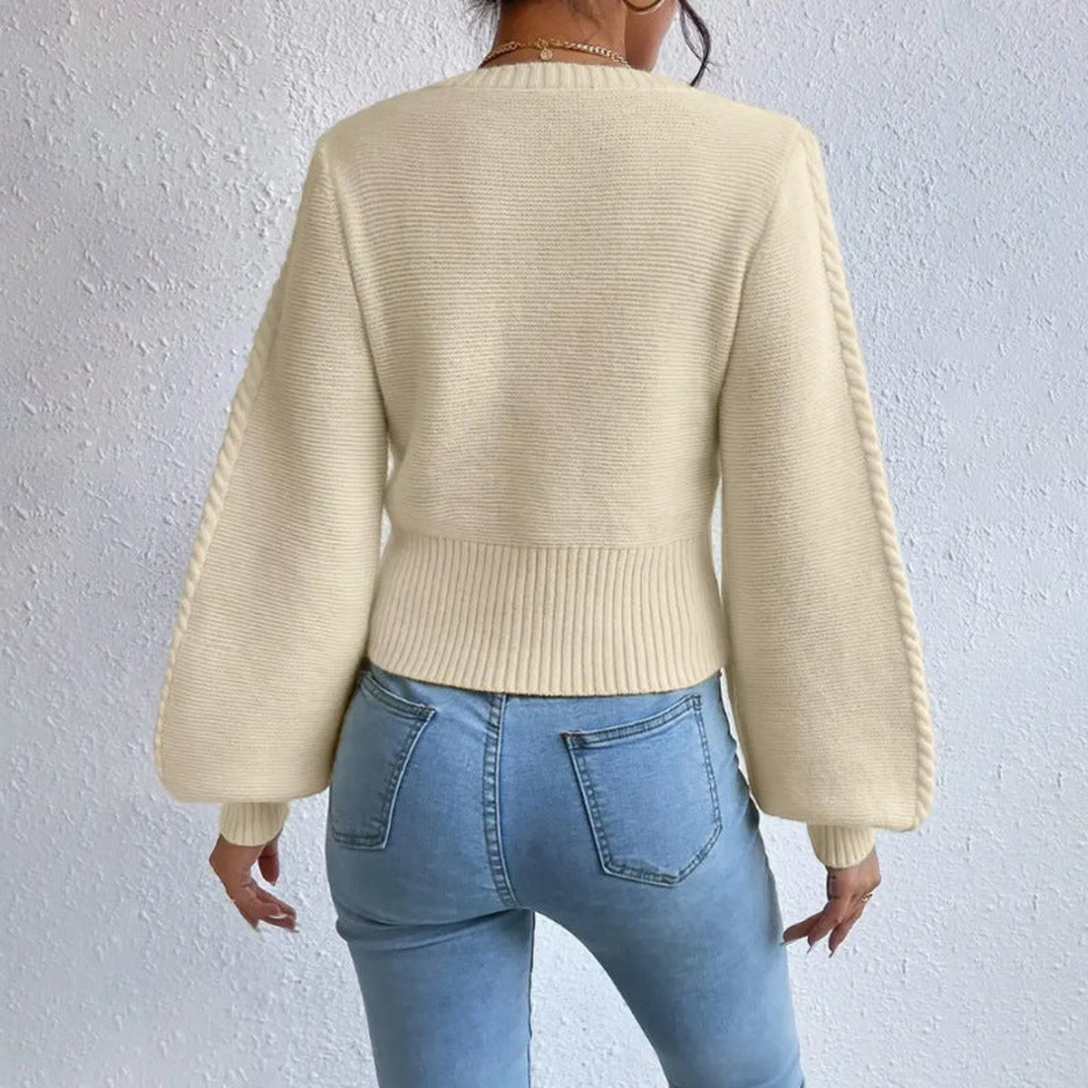 Long Sleeve Square Neck Knit Pullover Sweater with Ribbed Hem