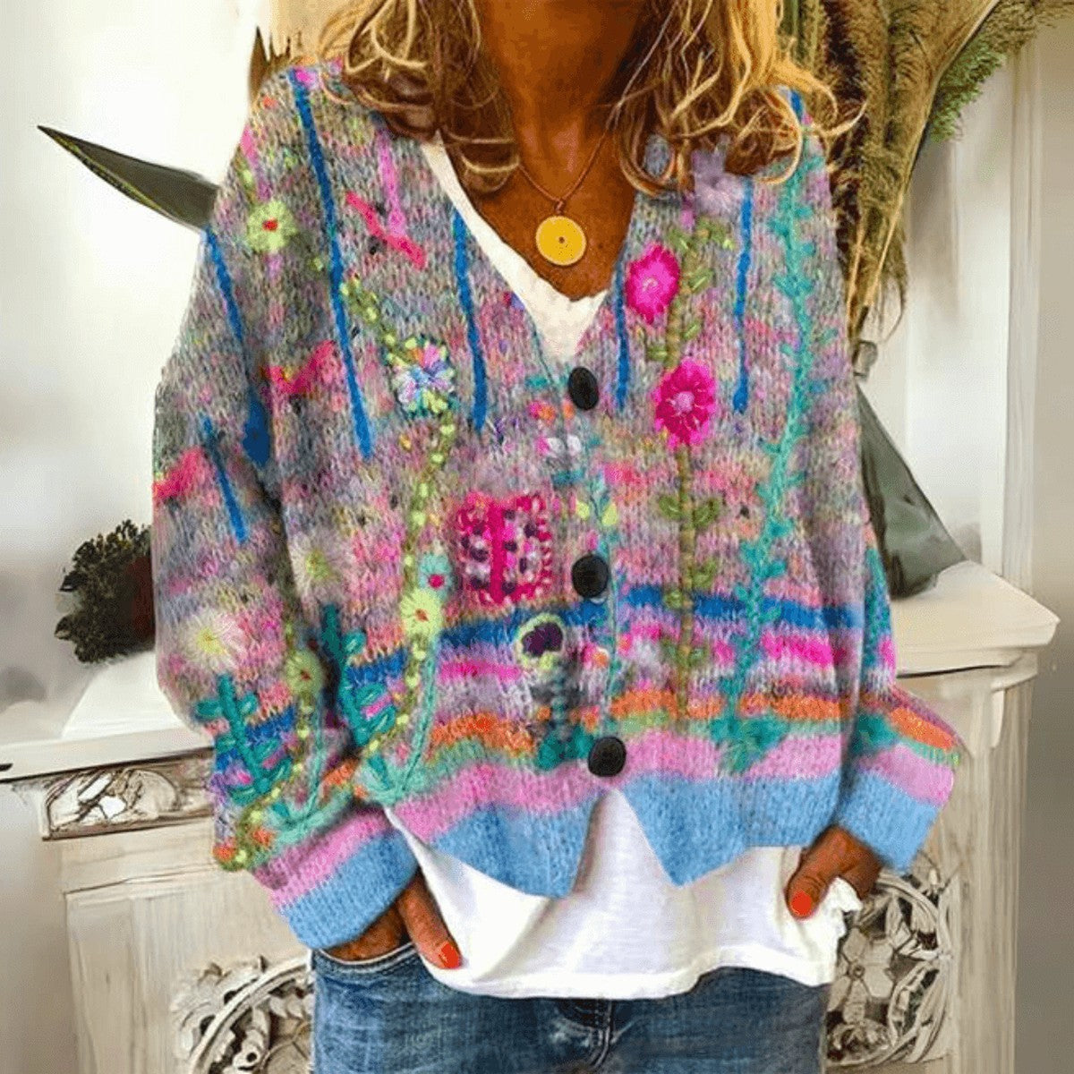 Women Longline Hooded Knit Cardigan Sweater with Gradient Stripes and Pockets