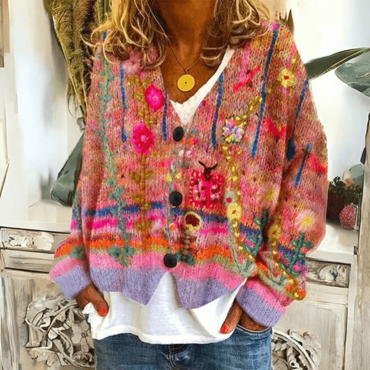 Women Longline Hooded Knit Cardigan Sweater with Gradient Stripes and Pockets