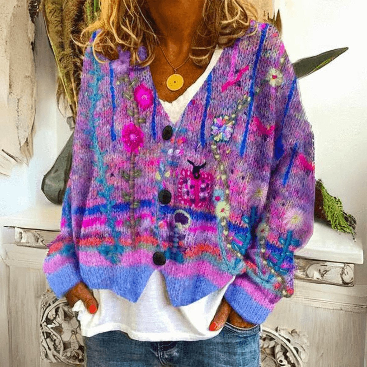 Women Longline Hooded Knit Cardigan Sweater with Gradient Stripes and Pockets