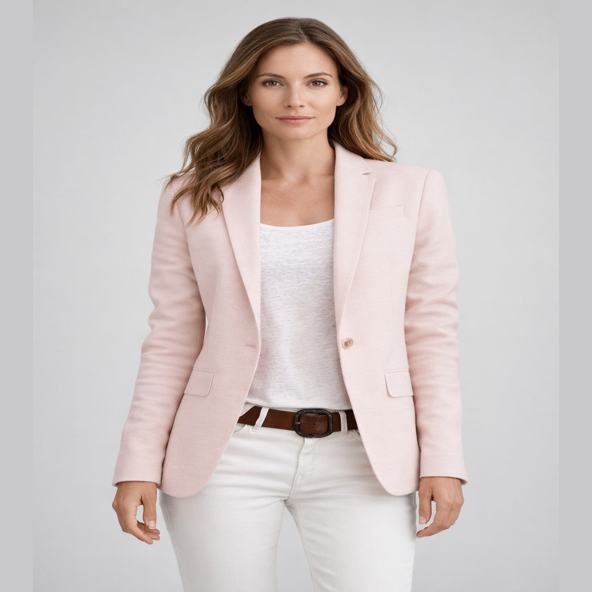 Women Tailored Office Suit Jacket with Single Button and Flap Pockets