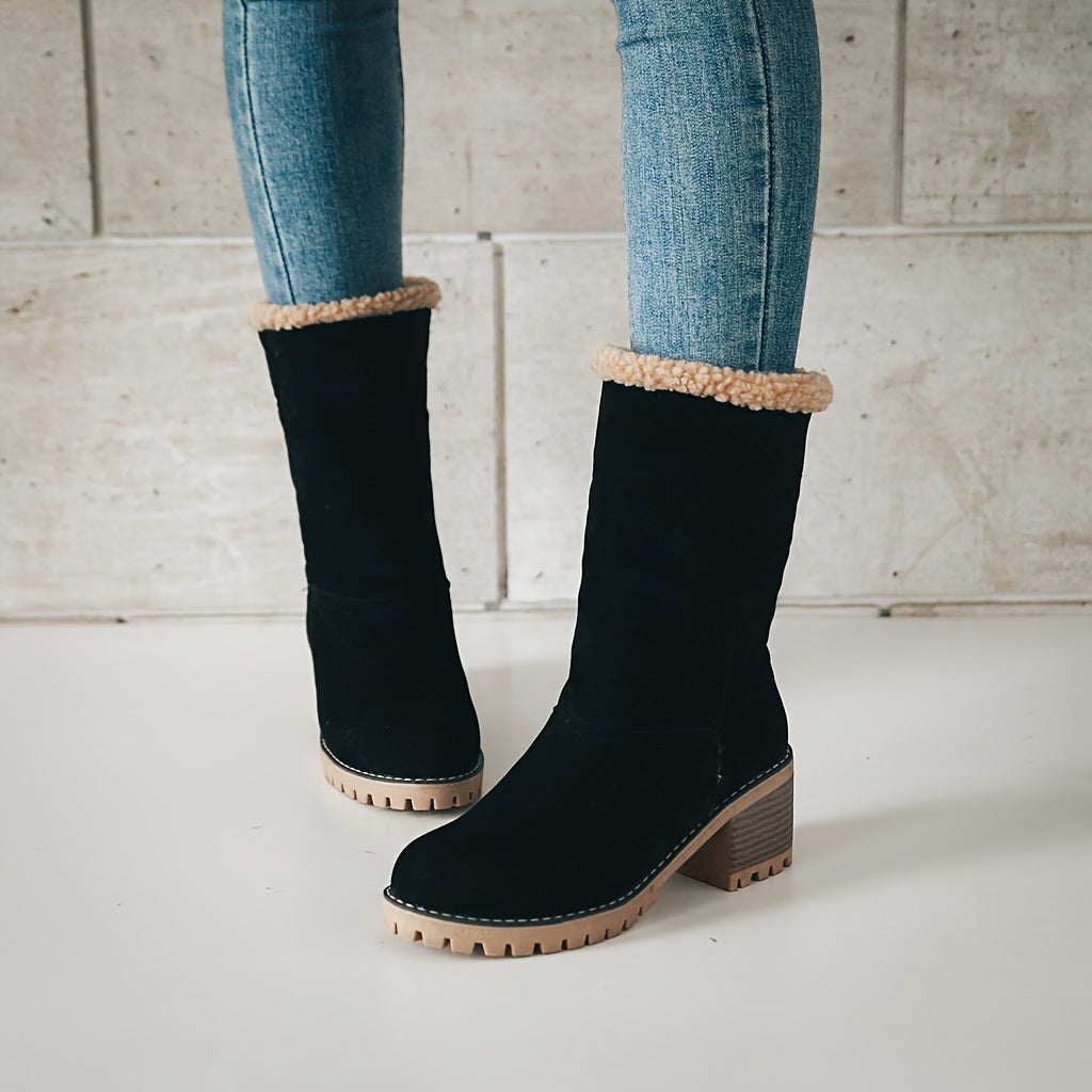 Slip On Ankle Boots with Plush Folded Cuff and Treaded Rubber Sole