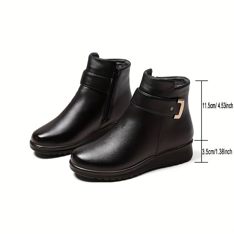 Lined Ankle Boots with Side Closure and Buckle Accent