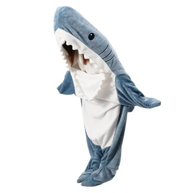 Wearable Shark Hoodie Blanket with Polyester Flannel and Full Body Coverage