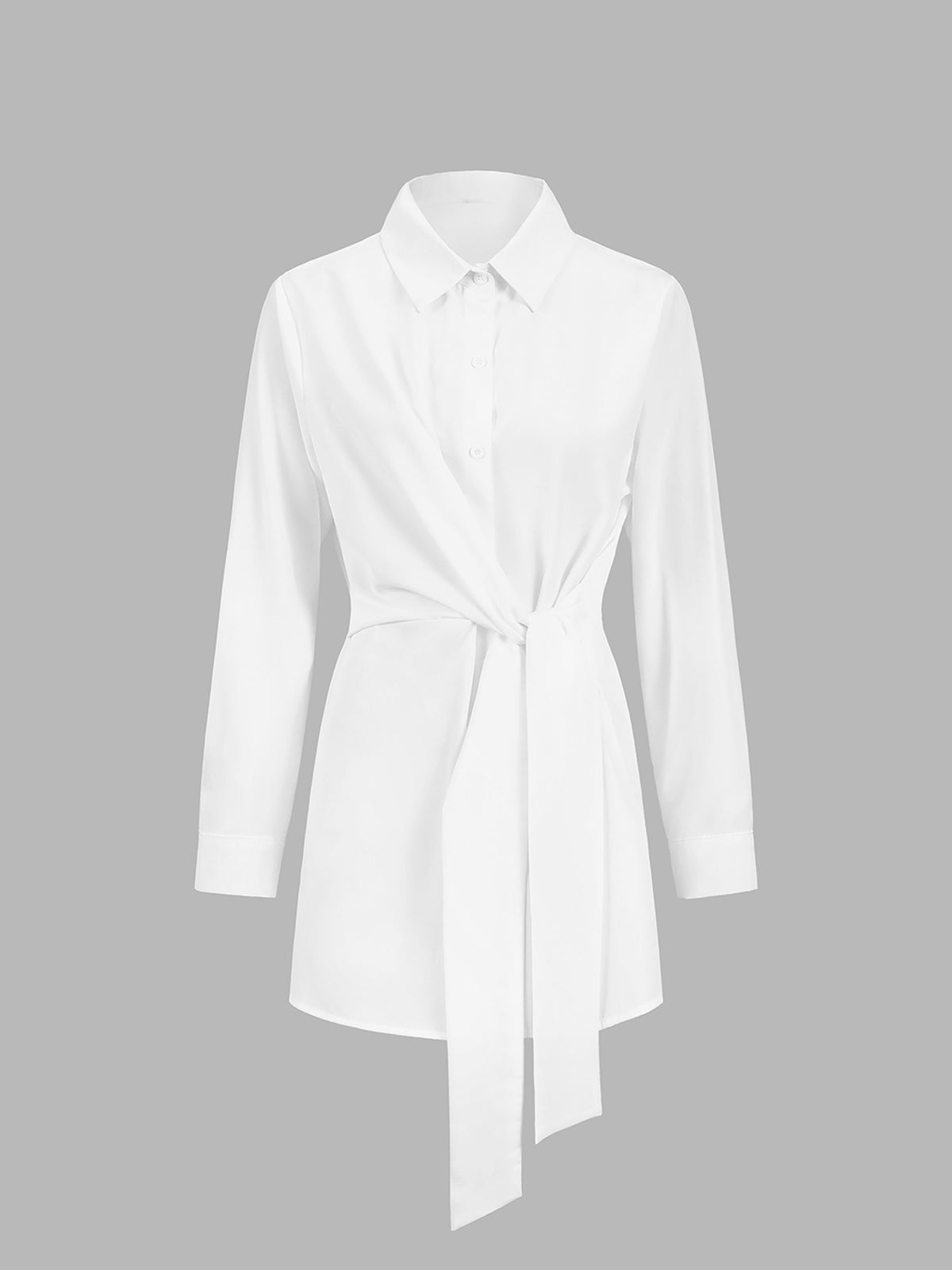 Collared Shift Shirt with Front Knot Detail and Long Sleeves