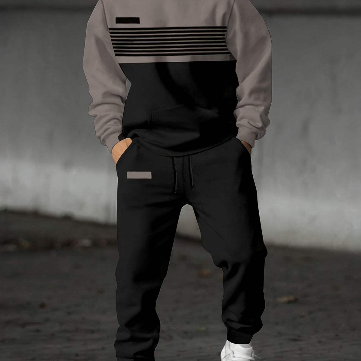 Color Block Hoodie and Joggers Set with Relaxed Fit and Full Sleeve Coverage